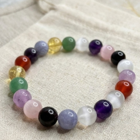 Edelstein Armband 8 mm – Naturstein‑Mix bunt, elastisch, 12–20 cm