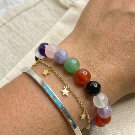 Edelstein Armband 8 mm – Naturstein‑Mix bunt, elastisch, 12–20 cm