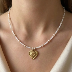 Herz-Choker aus Süßwasserperlen AA+