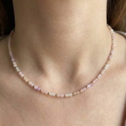 Zarte Perlenkette aus Rosenquarz, Pink Jade & Kunzit