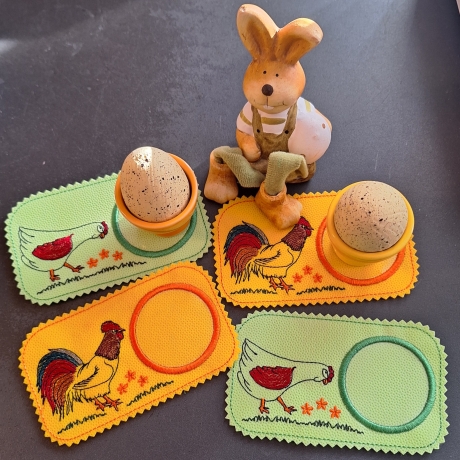 Stickdatei Untersetzer für Eierbecher Ostern Hahn Huhn