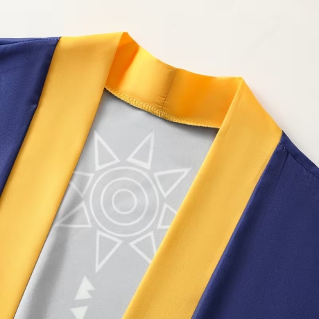 Herren-Kimono, Handarbeit, blau-gelb mit Motiv, neu, kurz