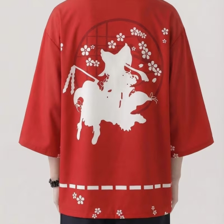 Herren-Kimono, Handarbeit, rot mit weiss. Motiv, neu, kurz