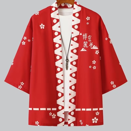 Herren-Kimono, Handarbeit, rot mit weiss. Motiv, neu, kurz