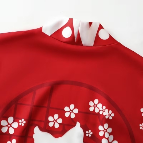 Herren-Kimono, Handarbeit, rot mit weiss. Motiv, neu, kurz