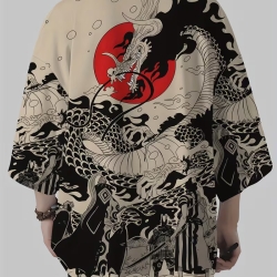 Herren-Kimono, Handarbeit, hell-gelb.Motiv, Drache, neu, kurz