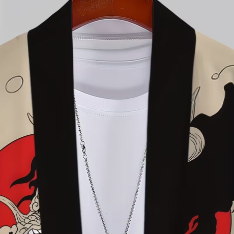 Herren-Kimono, Handarbeit, hell-gelb.Motiv, Drache, neu, kurz