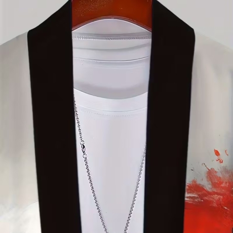 Herren-Kimono, Handarbeit, schwarz-weiss.YIN YANG.,kurz