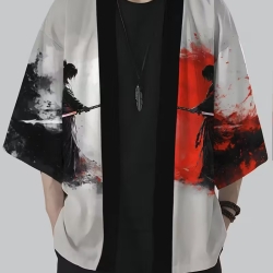 Herren-Kimono, Handarbeit, schwarz-weiss.YIN YANG.,kurz