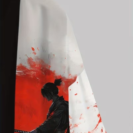 Herren-Kimono, Handarbeit, schwarz-weiss.YIN YANG.,kurz