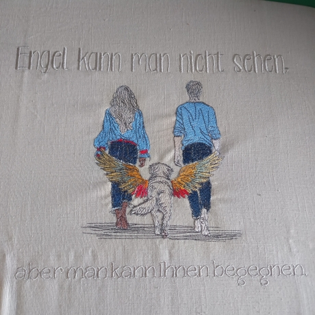 Engel? Paar und ein Hund mit Flügeln - 15.11 x 16.47 cm