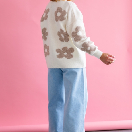 Oversize Strickjacke Wolle Cardigan Blumen Strickweste S-XL