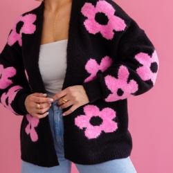 Oversize Strickjacke Wolle Cardigan Blumen Strickweste S-XL