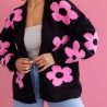 Oversize Strickjacke Wolle Cardigan Blumen Strickweste S-XL