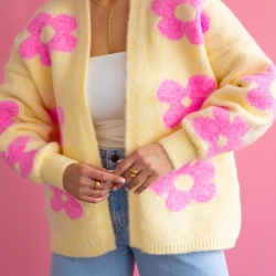 Oversize Strickjacke Wolle Cardigan Blumen Strickweste S-XL