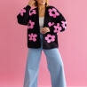 Oversize Strickjacke Wolle Cardigan Blumen Strickweste S-XL