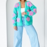 Oversize Strickjacke Wolle Cardigan Blumen Strickweste S-XL