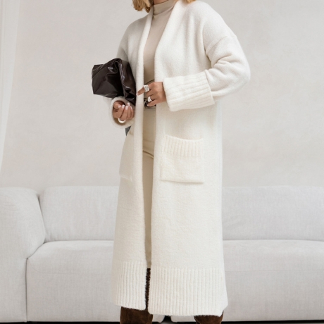 Oversize Strickmantel Strickjacke lang Cardigan Weste Weiß S-XL