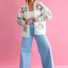 Oversize Strickjacke Wolle Cardigan Blumen Strickweste S-XL