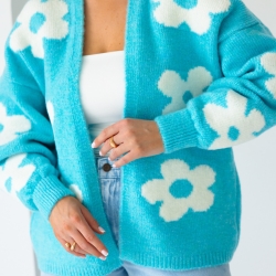 Oversize Strickjacke Wolle Cardigan Blumen Strickweste S-XL