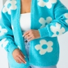 Oversize Strickjacke Wolle Cardigan Blumen Strickweste S-XL