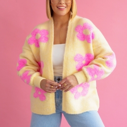 Oversize Strickjacke Wolle Cardigan Blumen Strickweste S-XL