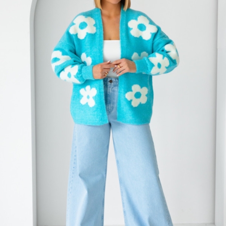 Oversize Strickjacke Wolle Cardigan Blumen Strickweste S-XL