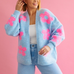Oversize Strickjacke Wolle Cardigan Blumen Strickweste S-XL