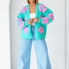 Oversize Strickjacke Wolle Cardigan Blumen Strickweste S-XL