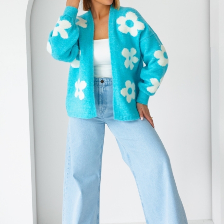 Oversize Strickjacke Wolle Cardigan Blumen Strickweste S-XL