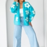 Oversize Strickjacke Wolle Cardigan Blumen Strickweste S-XL
