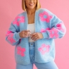 Oversize Strickjacke Wolle Cardigan Blumen Strickweste S-XL