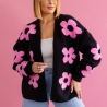 Oversize Strickjacke Wolle Cardigan Blumen Strickweste S-XL