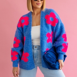 Oversize Strickjacke Wolle Cardigan Blumen Strickweste S-XL