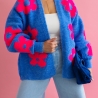 Oversize Strickjacke Wolle Cardigan Blumen Strickweste S-XL