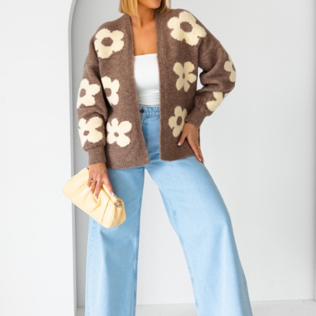 Oversize Strickjacke Wolle Cardigan Blumen Strickweste S-XL