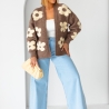 Oversize Strickjacke Wolle Cardigan Blumen Strickweste S-XL