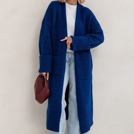 Oversize Strickmantel Strickjacke lang Cardigan Dunkelblau S-XL