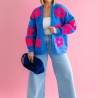 Oversize Strickjacke Wolle Cardigan Blumen Strickweste S-XL