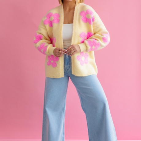 Oversize Strickjacke Wolle Cardigan Blumen Strickweste S-XL