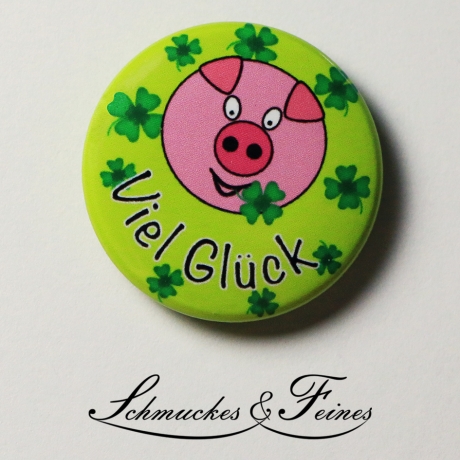 Magnet Viel Glück mit Glücksschweinchen, 25mm