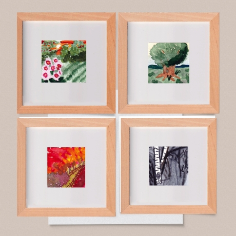 Aquarell Vierjahreszeiten Bäume Set 4 Original Miniaturen Rahmen