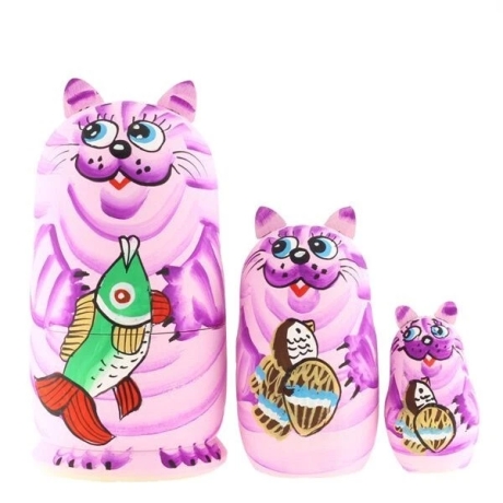 3-er Matroschka Tiere Katze pink, 14 cm, VT 13
