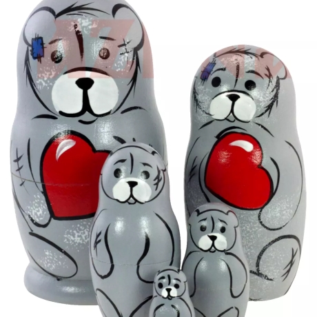 5-er Matroschka Tiere Bär mit Herz, 11 cm, neu, VT 15