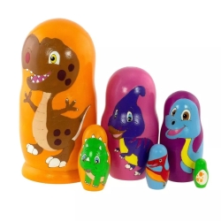 6-er Matroschka Tiere Dinosaurier, 15 cm, Holz, neu