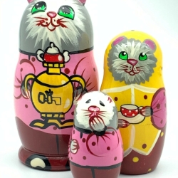 3-er Matr. Tiere Kater Samovar, 11 cm, Holz, VT 26 3-er Matr. Tiere Kater Samovar, 11 cm, Holz, VT 26