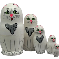 -er Matroschka Tiere Katzenfamilie, 10 cm, Holz, neu