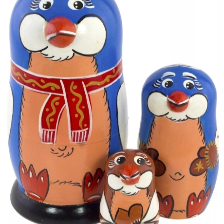 3-er Matroschka Tiere Pinguin mit Schal, 14 cm, Holz