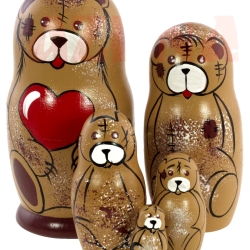 5-er Matroschka Plüschbär mit Herz, 11 cm, Holz, neu 5-er Matroschka Plüschbär mit Herz, 11 cm, Holz, neu
