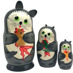 3-er Matroschka Schwarzere Kater, 12 cm, Holz, neu 3-er Matroschka Schwarzere Kater, 12 cm, Holz, neu